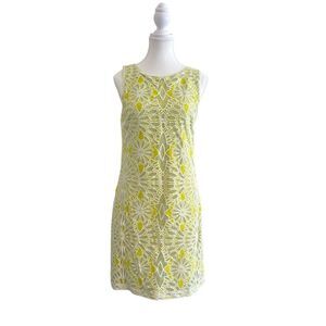 Belle Badgley Mischka Shift Dress Lime Green Sunburst Lace Overlay NEW Size 4